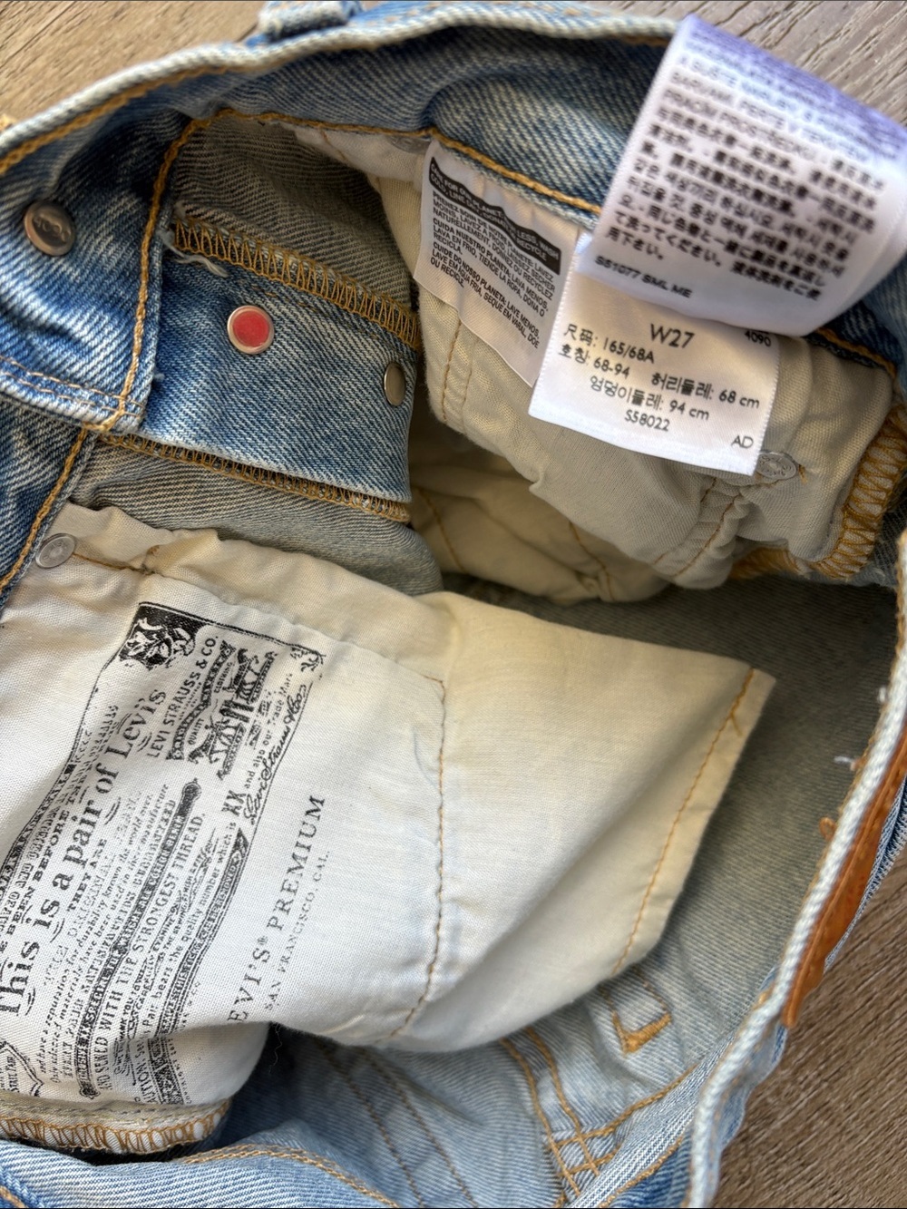 Levi's 501 Light Blue Distressed Denim High Waisted Cutoff Jean Shorts - Picture 4 of 5